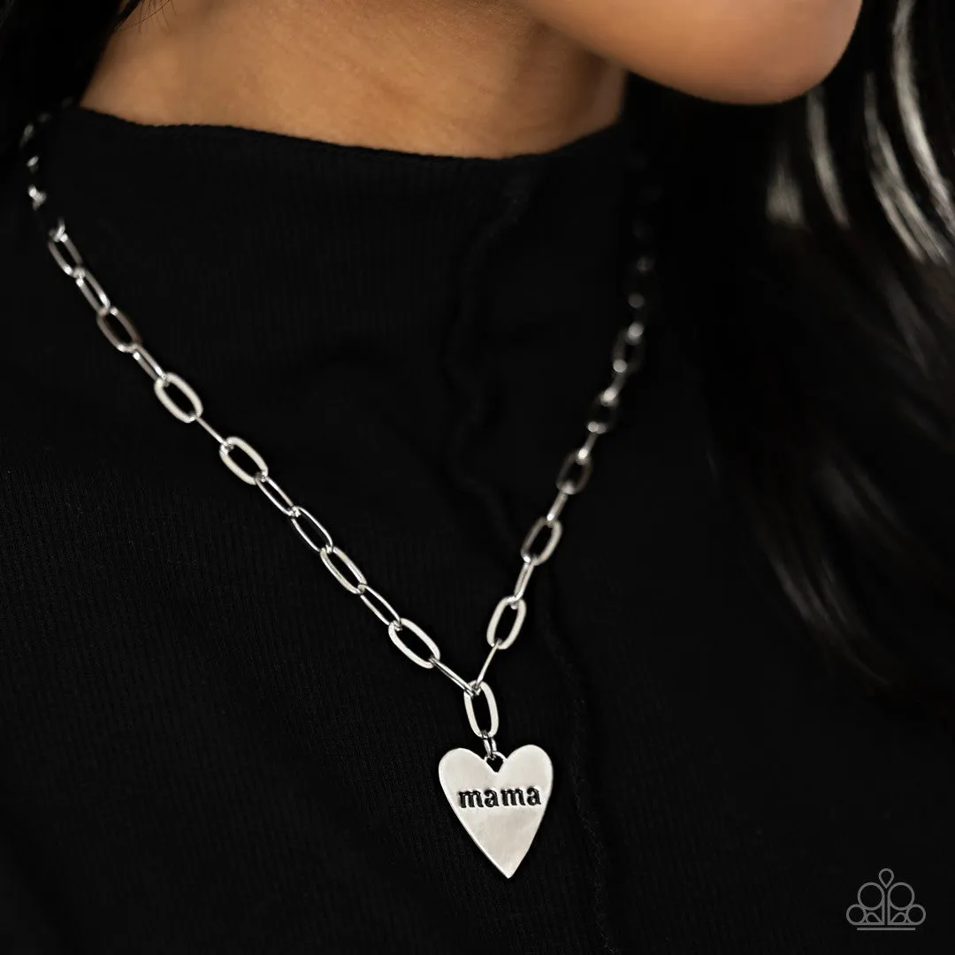 Mama Can't Buy You Love - Silver - "Mama" Heart Pendant Mother's Day Paparazzi Short Necklace