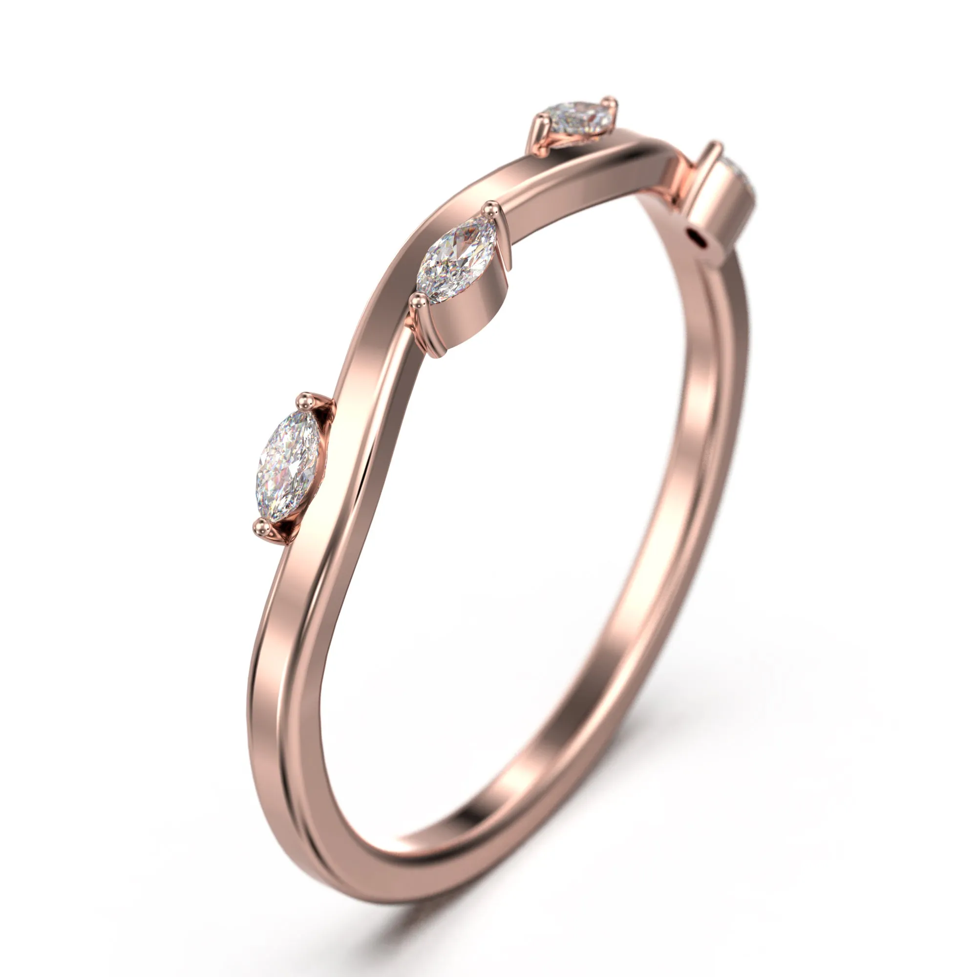 Marquise Cut 0.16 Ct Moissanite Diamond Vine Ring 10K/14K/18K Solid Gold