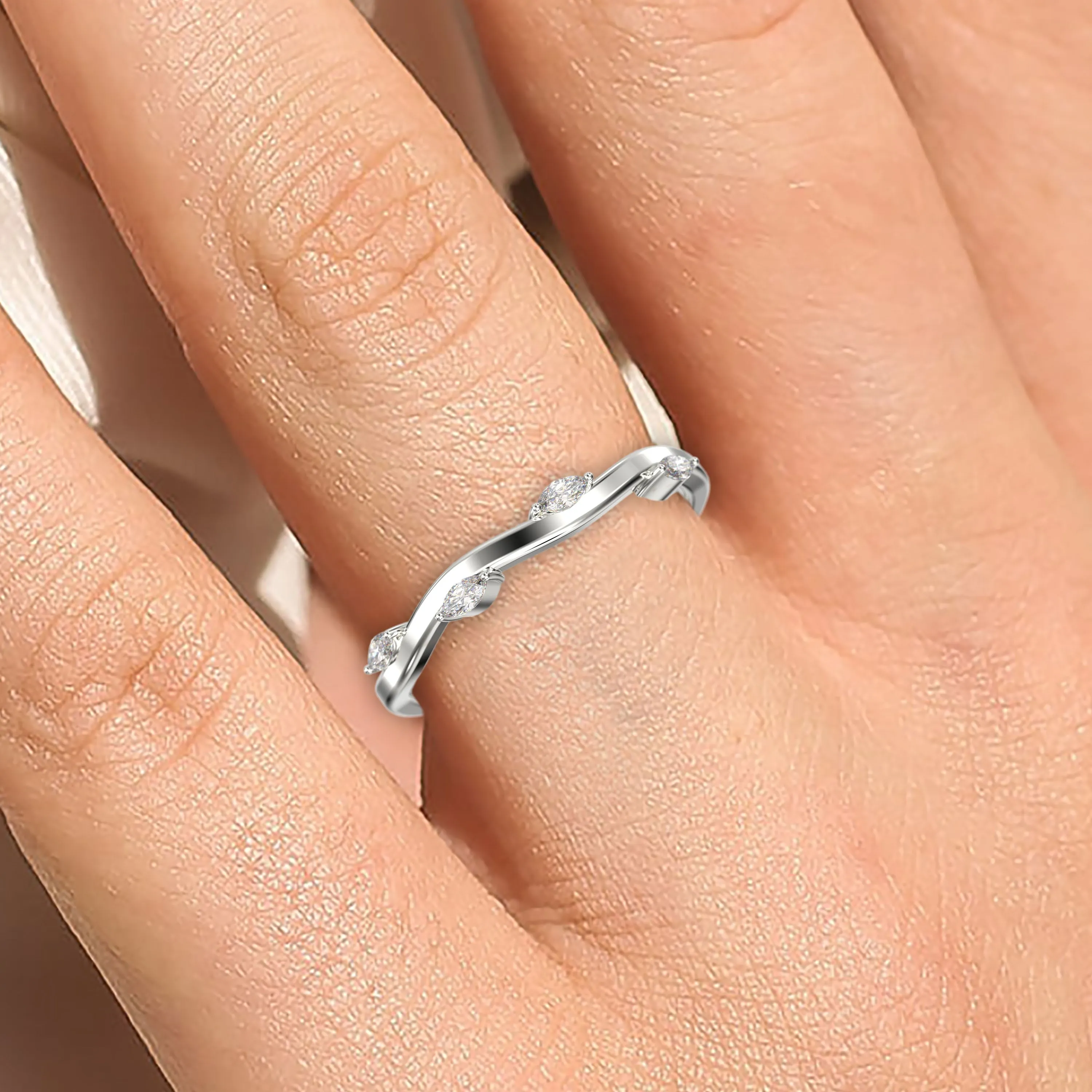 Marquise Cut 0.16 Ct Moissanite Diamond Vine Ring 10K/14K/18K Solid Gold