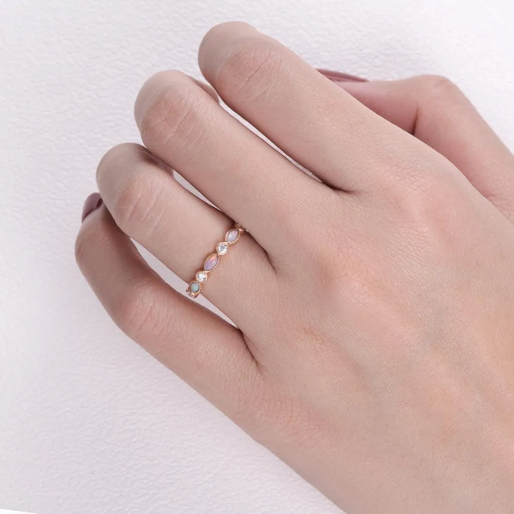 Marquise Natural Opal Pave Stacking Ring