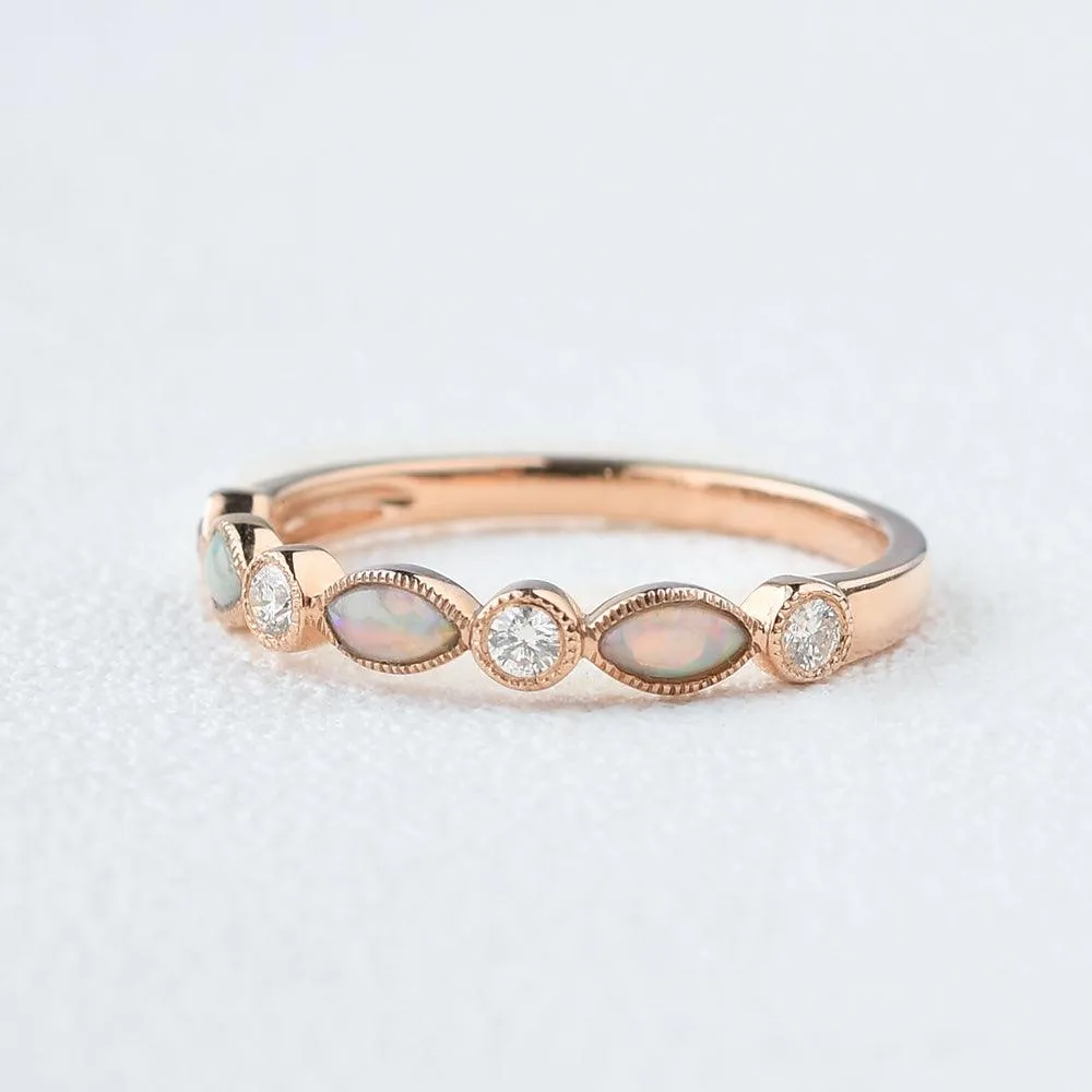 Marquise Natural Opal Pave Stacking Ring