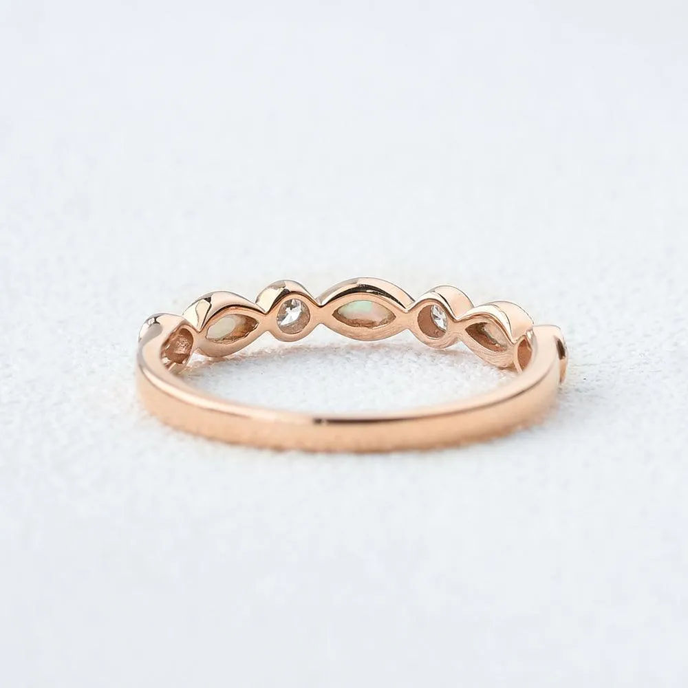 Marquise Natural Opal Pave Stacking Ring