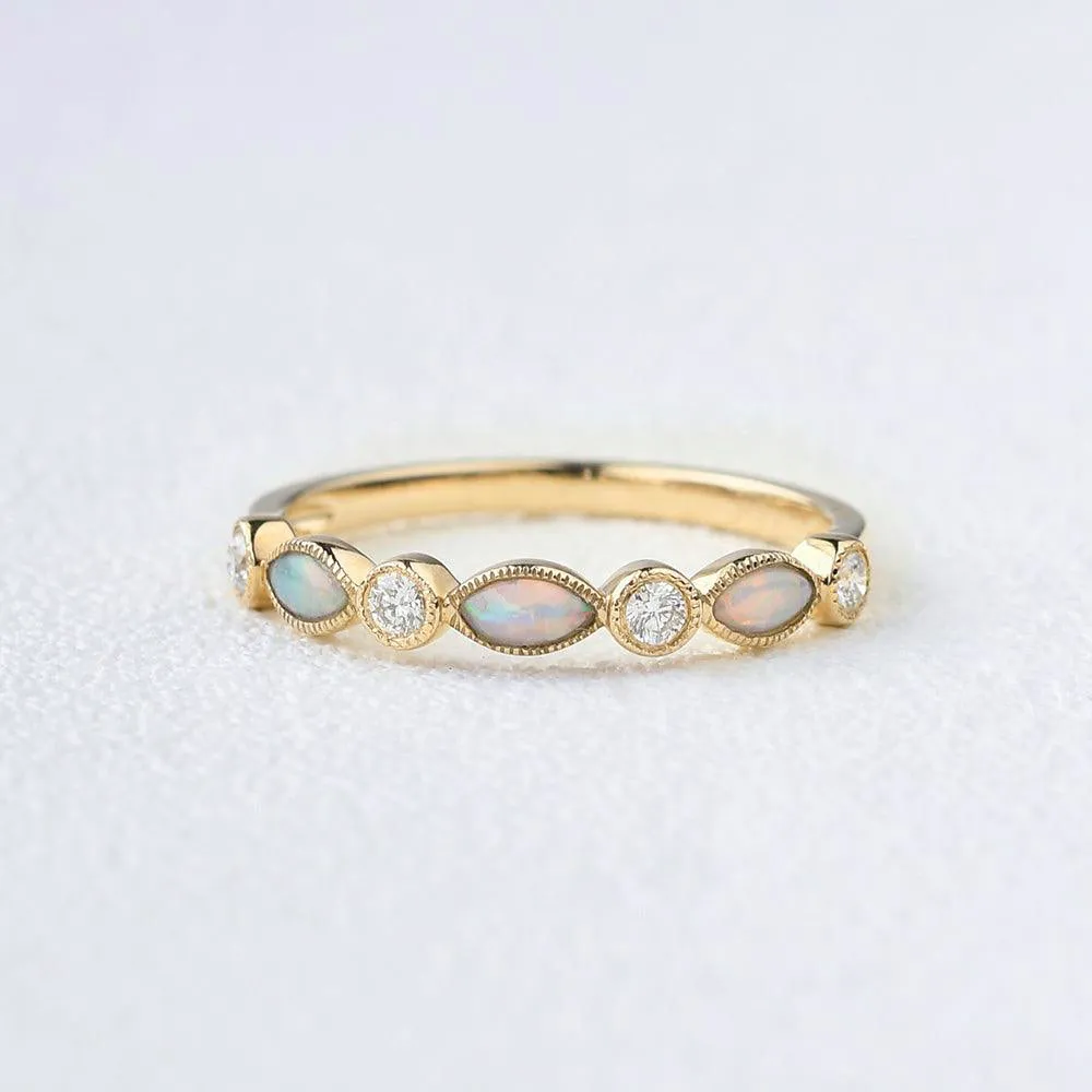 Marquise Natural Opal Pave Stacking Ring
