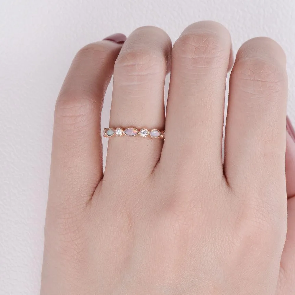Marquise Natural Opal Pave Stacking Ring