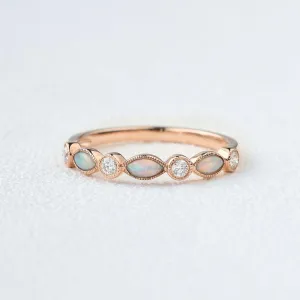 Marquise Natural Opal Pave Stacking Ring
