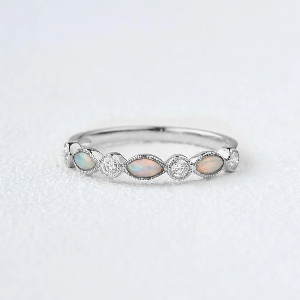 Marquise Natural Opal Pave Stacking Ring
