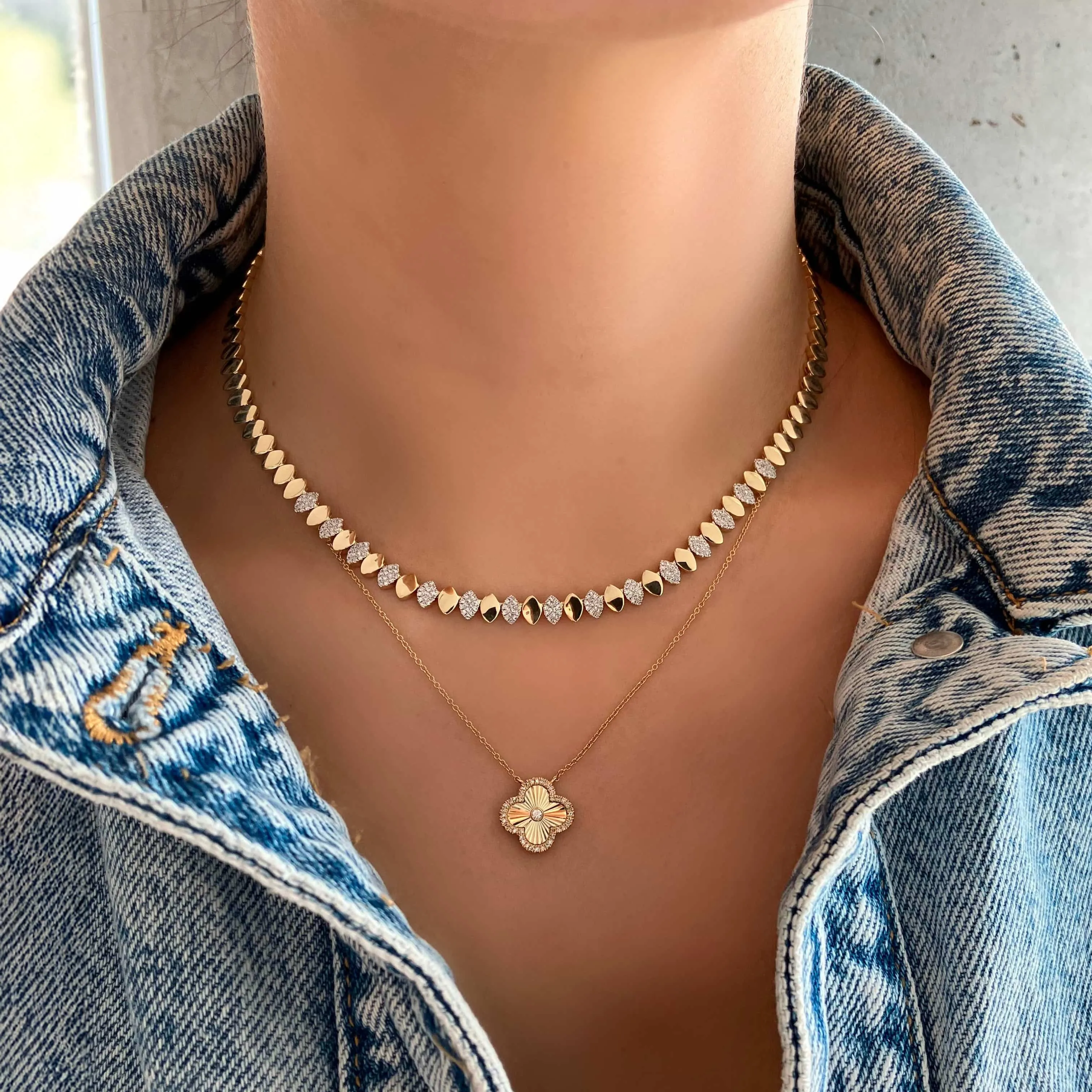 Marquise Shaped Pave and Golden Necklace
