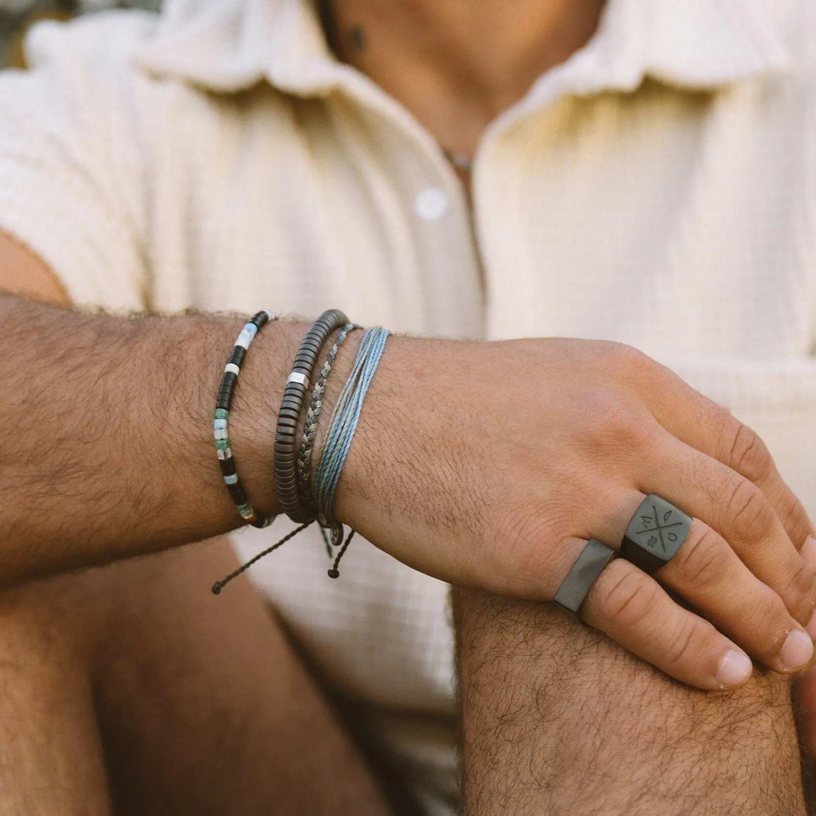 Men's Black Gunmetal Stone Bracelet