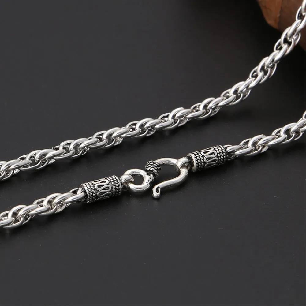 Men's Real Solid 925 Sterling Silver Necklaces Twist Braided Hook 20"- 28"