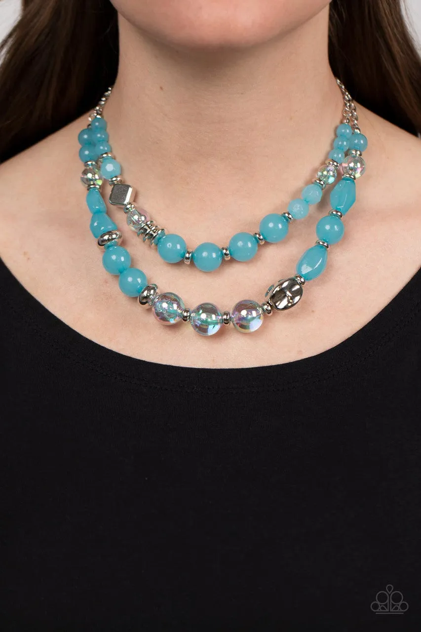 Mere Magic - Blue - Iridescent Opaque Bead Paparazzi Short Tiered Necklace
