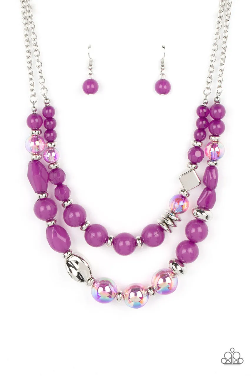 Mere Magic - Purple - Iridescent Opaque Bead Paparazzi Short Tiered Necklace
