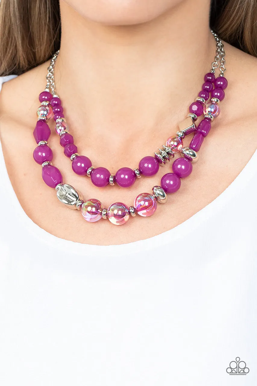 Mere Magic - Purple - Iridescent Opaque Bead Paparazzi Short Tiered Necklace