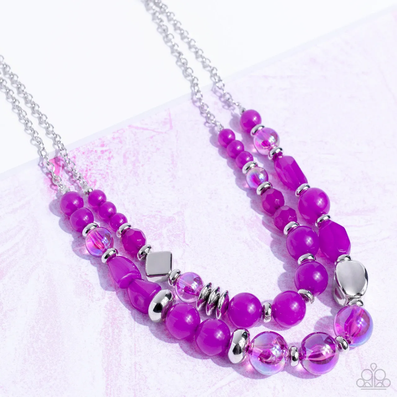 Mere Magic - Purple - Iridescent Opaque Bead Paparazzi Short Tiered Necklace