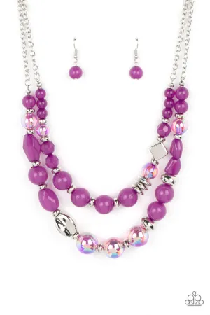 Mere Magic - Purple - Iridescent Opaque Bead Paparazzi Short Tiered Necklace