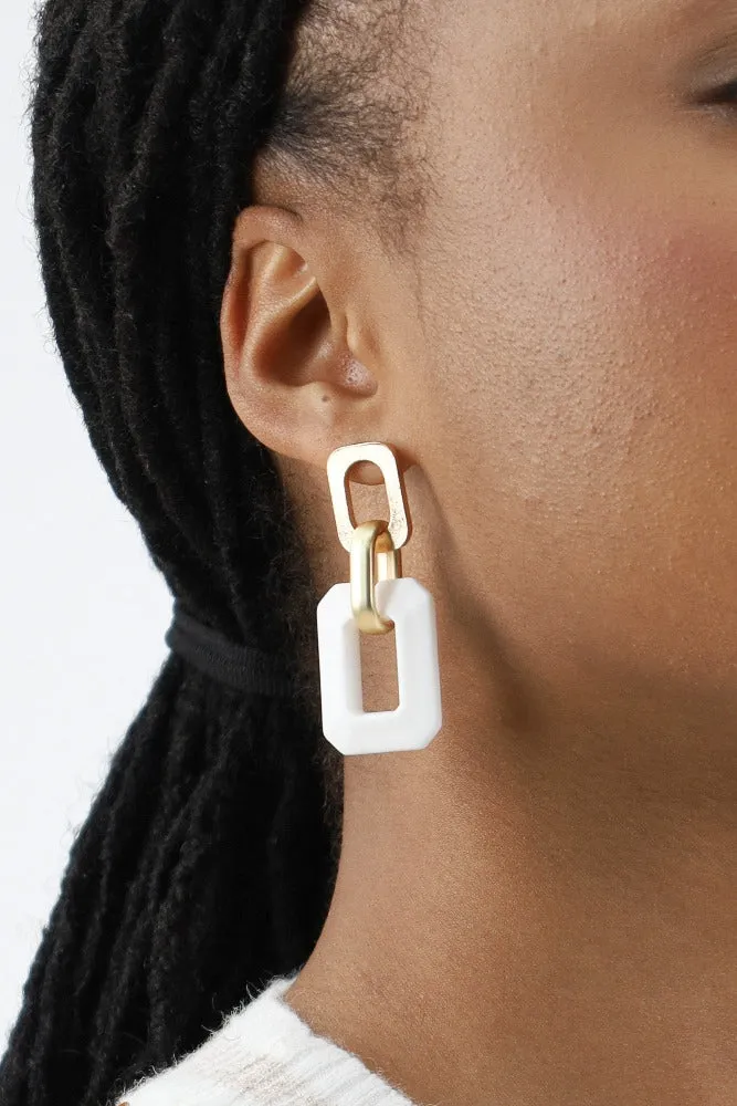 Metallic Rectangle Earrings -Pink