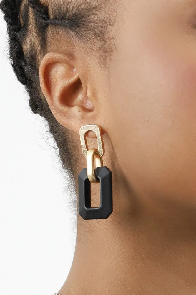Metallic Rectangle Earrings -Pink