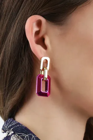 Metallic Rectangle Earrings -Pink