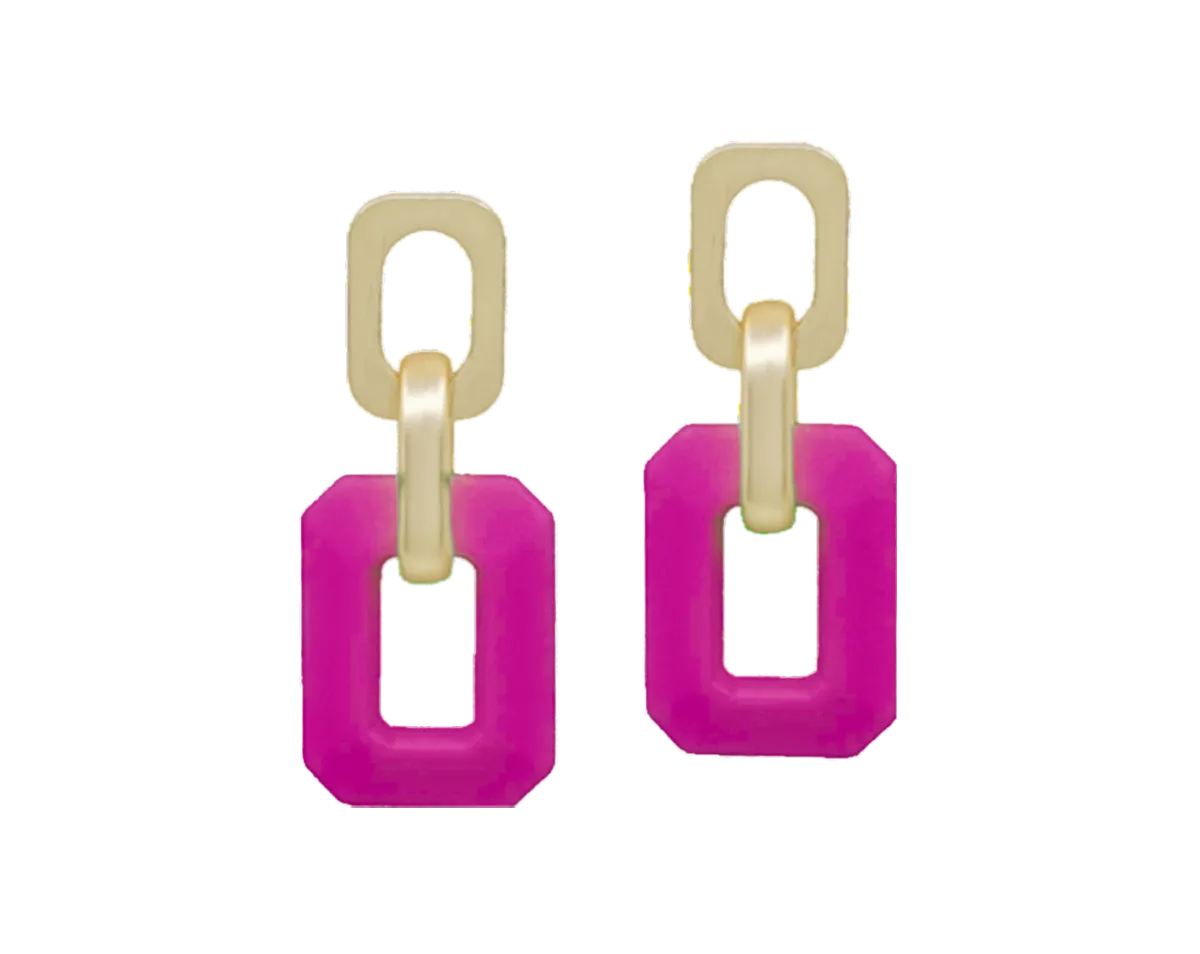 Metallic Rectangle Earrings -Pink