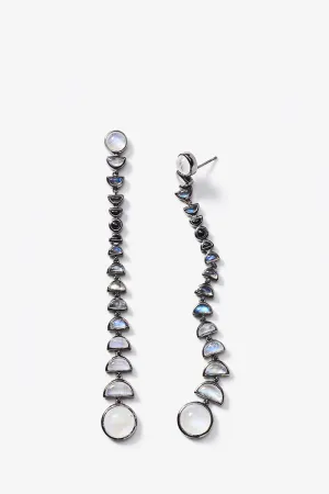 Metronome Earrings - Rainbow Moonstone, Black Spinel & Labradorite