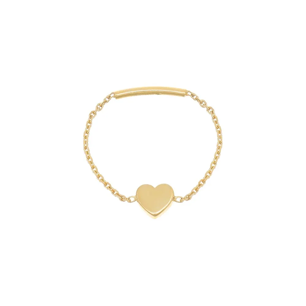 Mini Solid Heart Chain Ring 14K