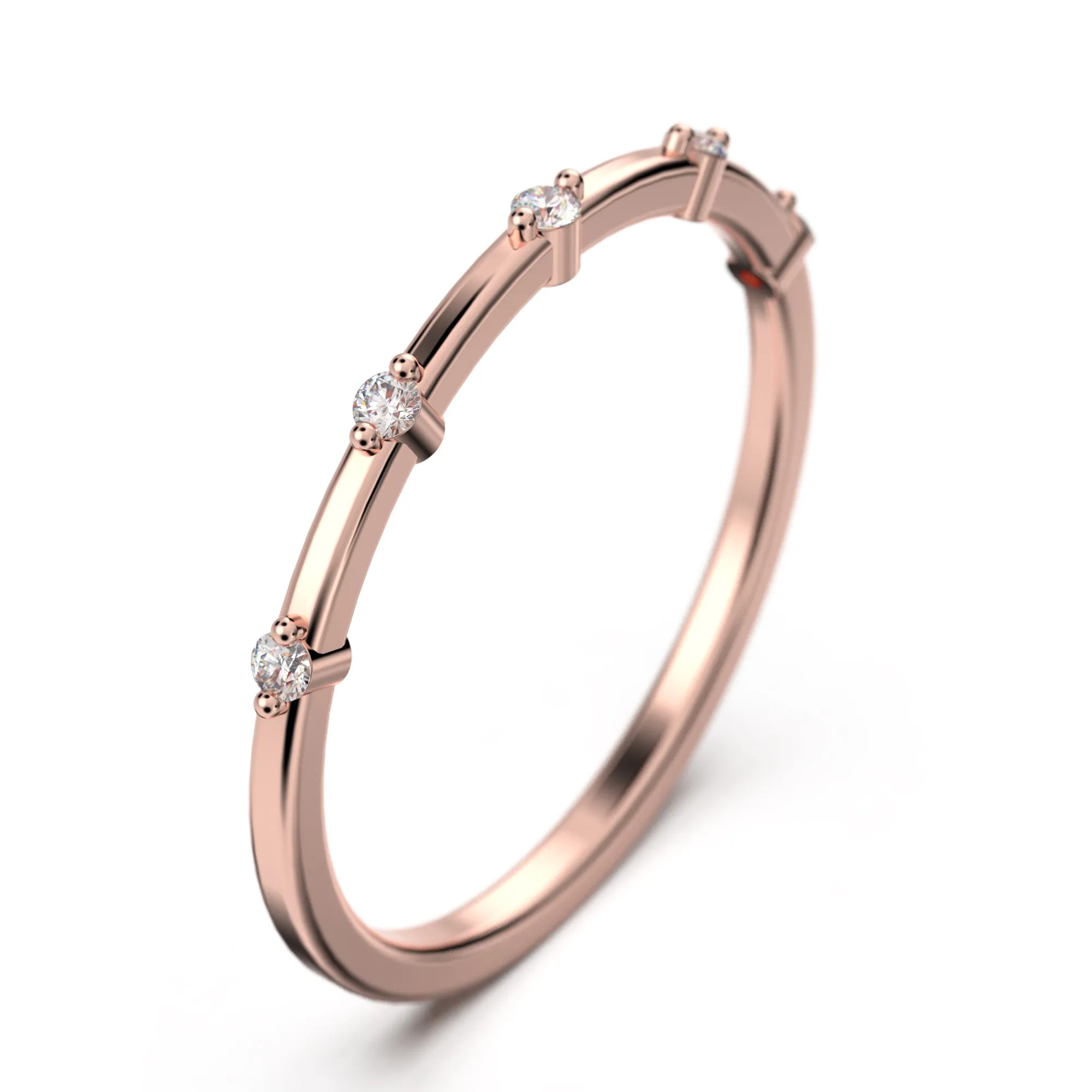 Minimalist 0.10 Ct Round Moissanite Diamond 10K/14K/18K Solid Gold Wedding Band