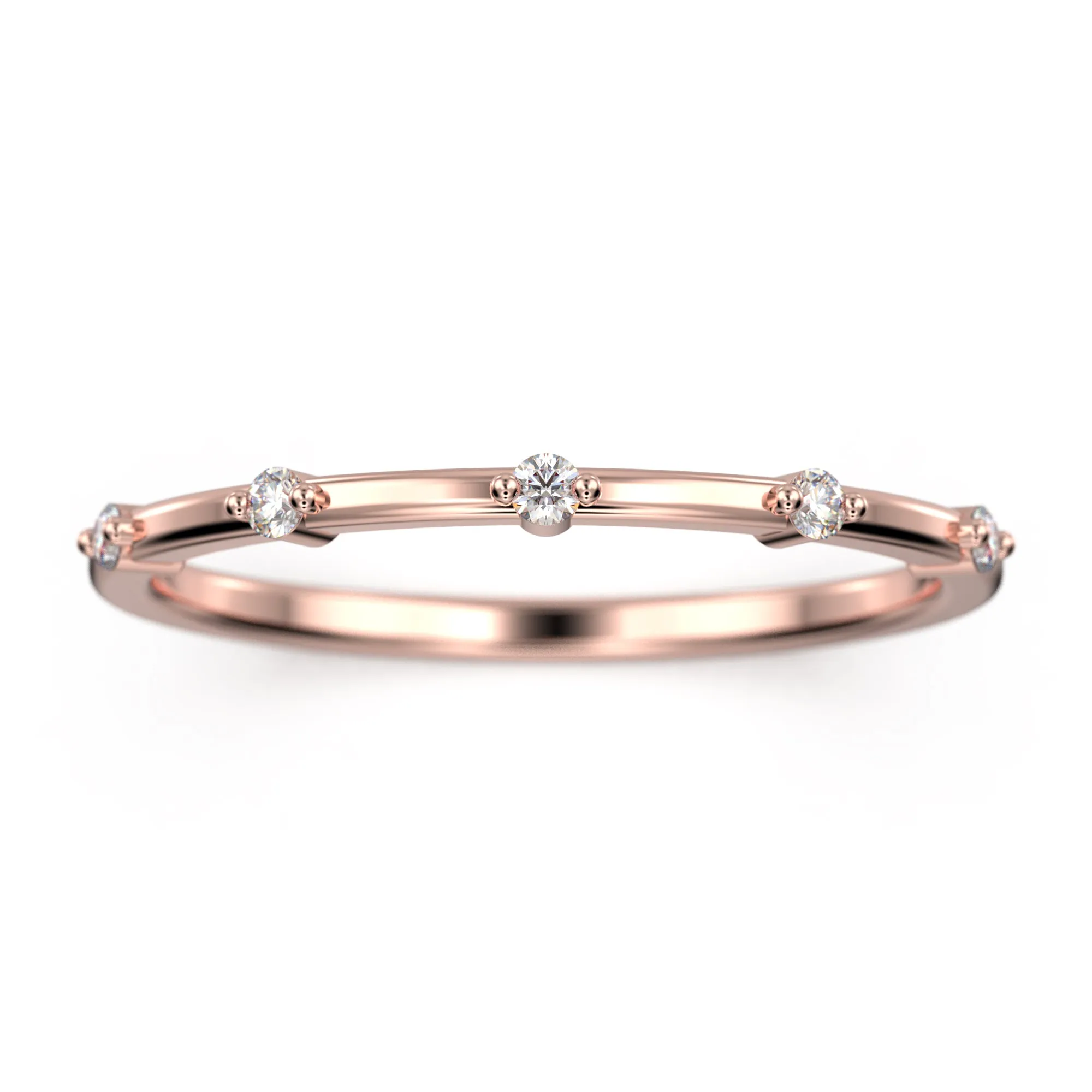Minimalist 0.10 Ct Round Moissanite Diamond 10K/14K/18K Solid Gold Wedding Band