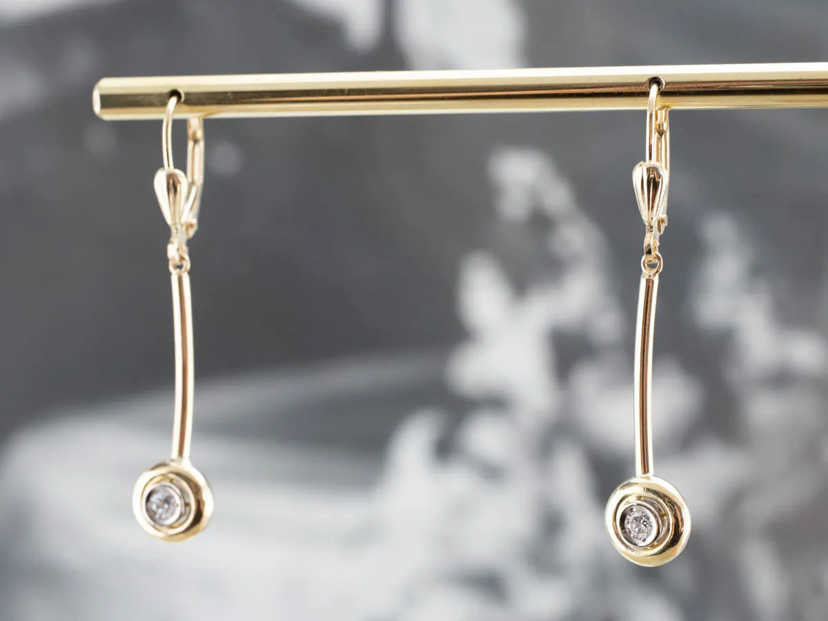 Minimalist Diamond Gold Bar Drop Earrings