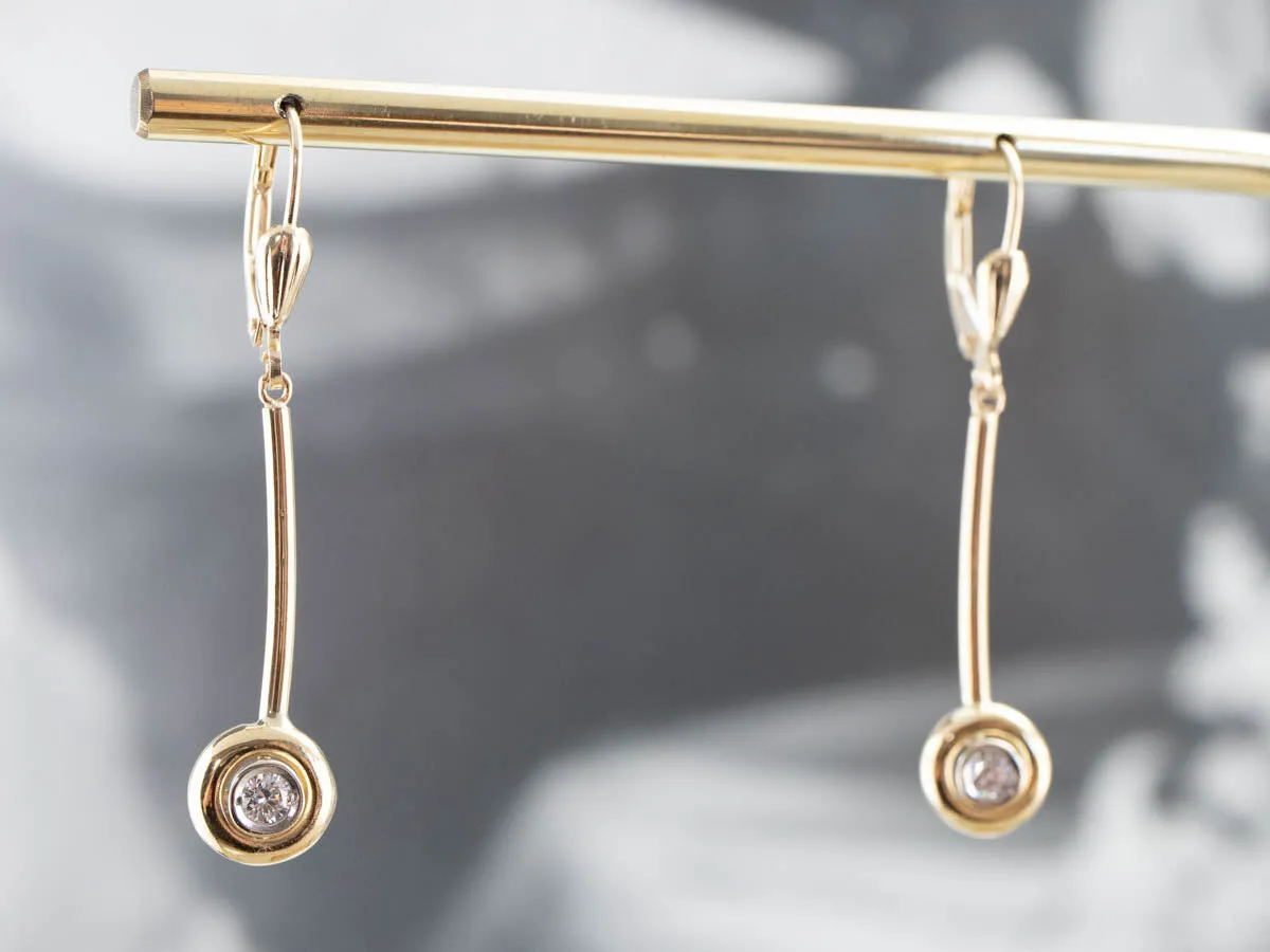 Minimalist Diamond Gold Bar Drop Earrings