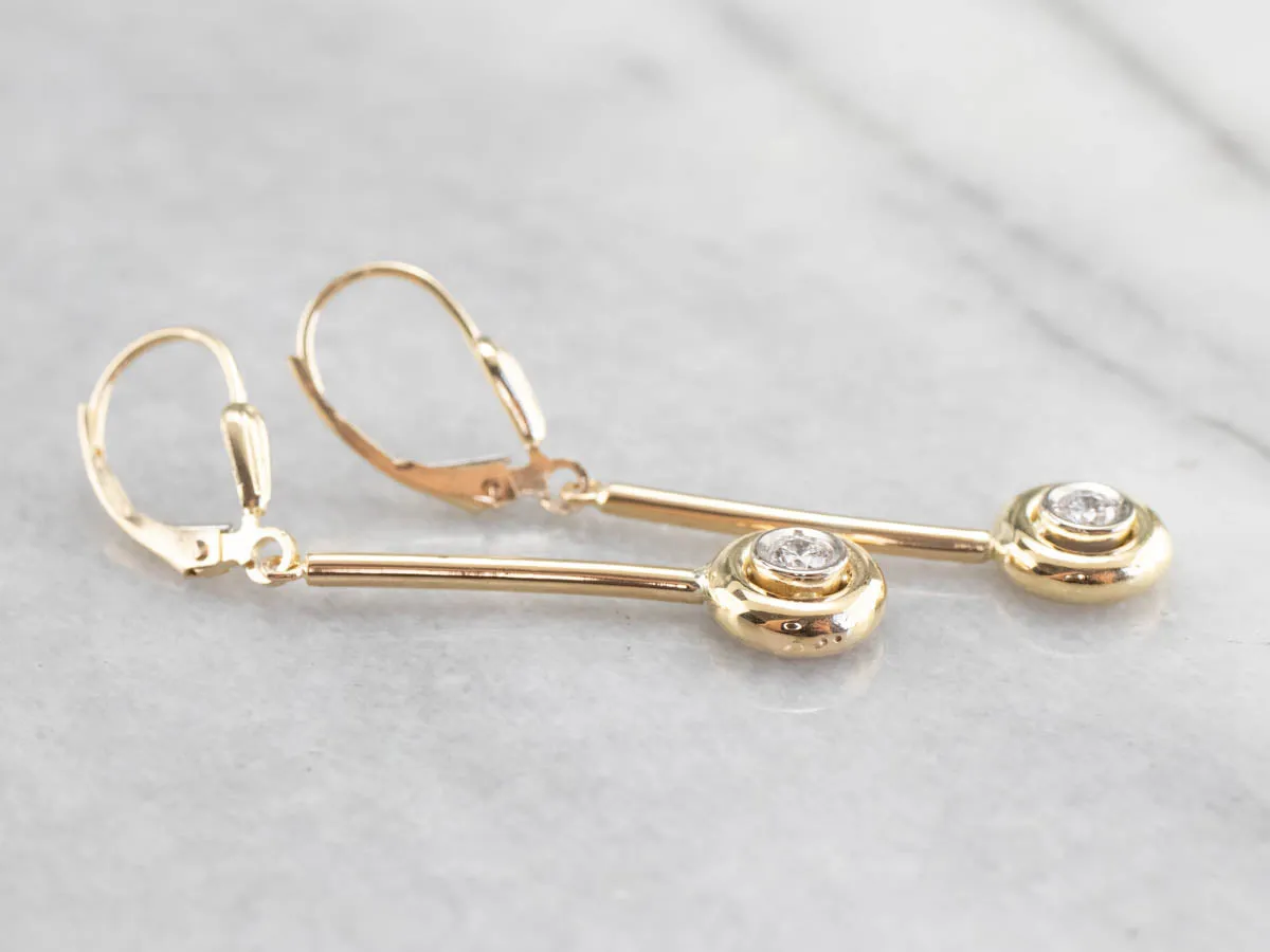 Minimalist Diamond Gold Bar Drop Earrings