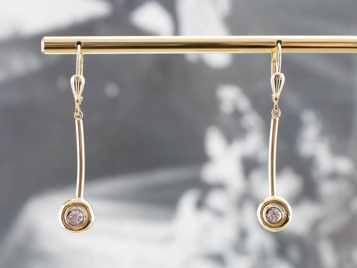 Minimalist Diamond Gold Bar Drop Earrings