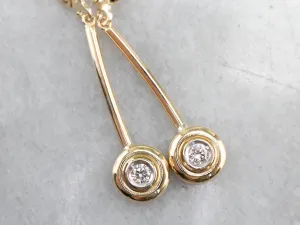 Minimalist Diamond Gold Bar Drop Earrings