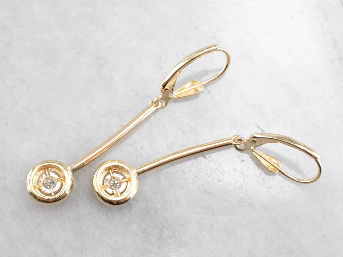 Minimalist Diamond Gold Bar Drop Earrings
