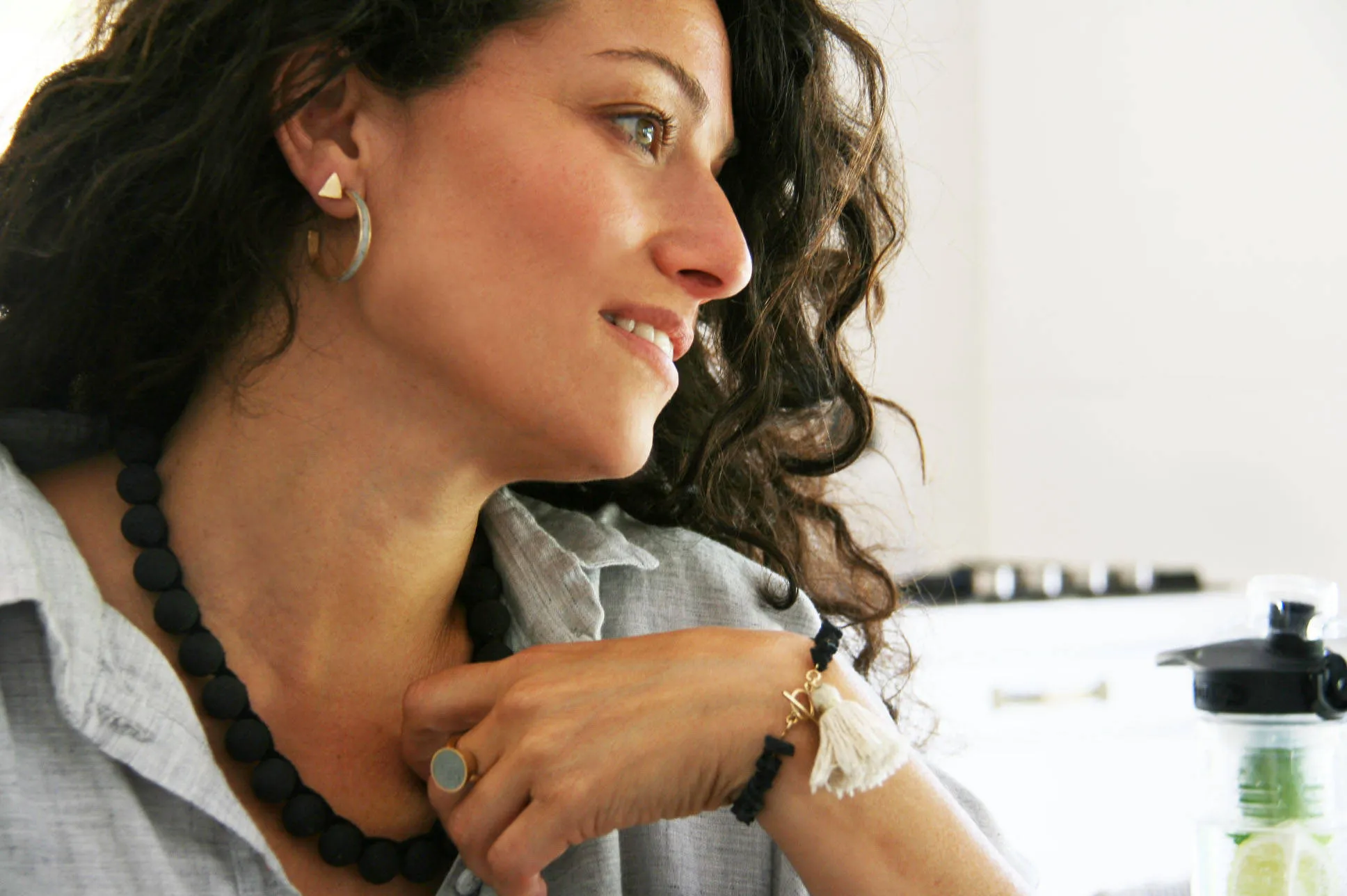 Minimalist Gold & Concrete Hoop Earrings - Size L