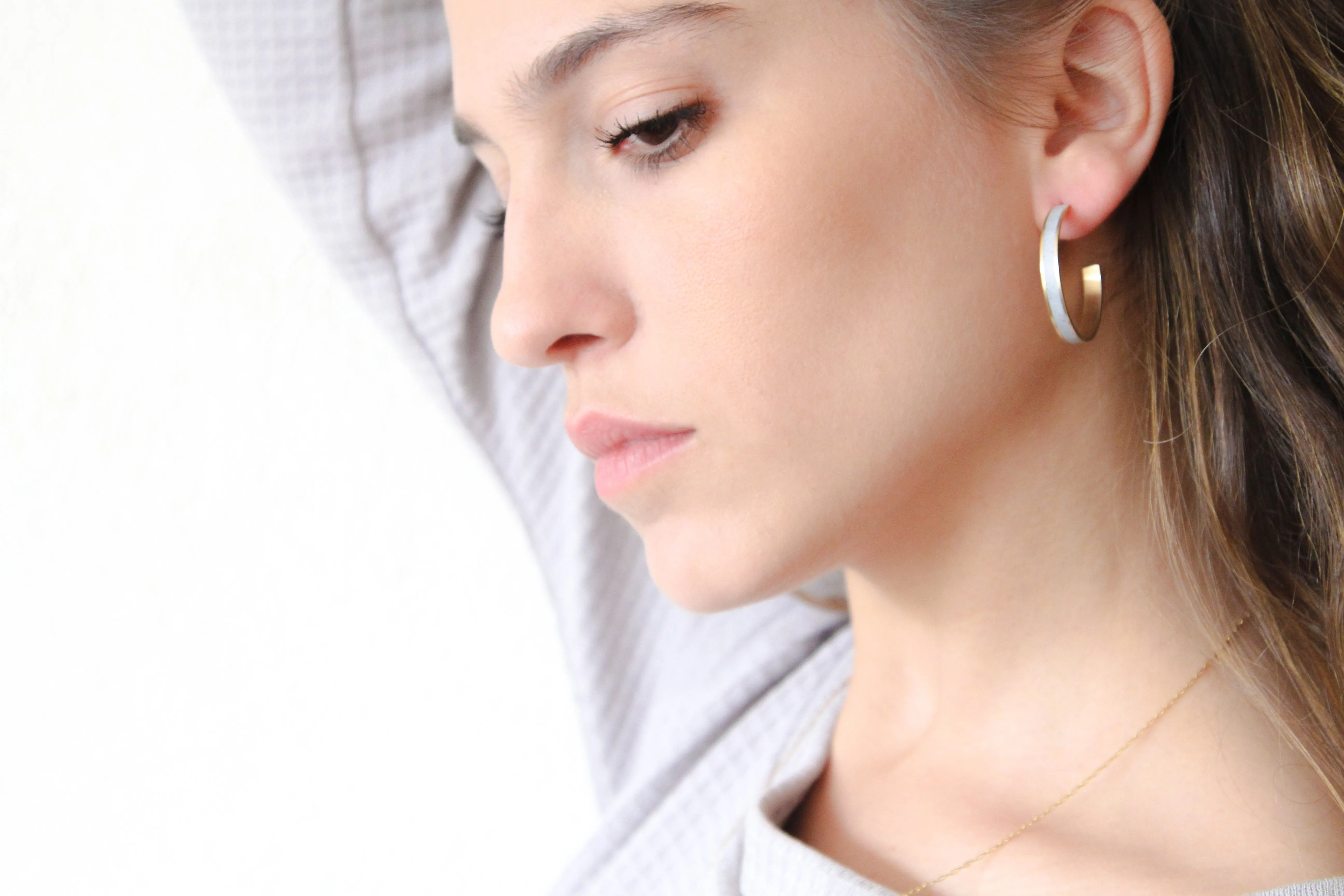 Minimalist Gold & Concrete Hoop Earrings - Size L