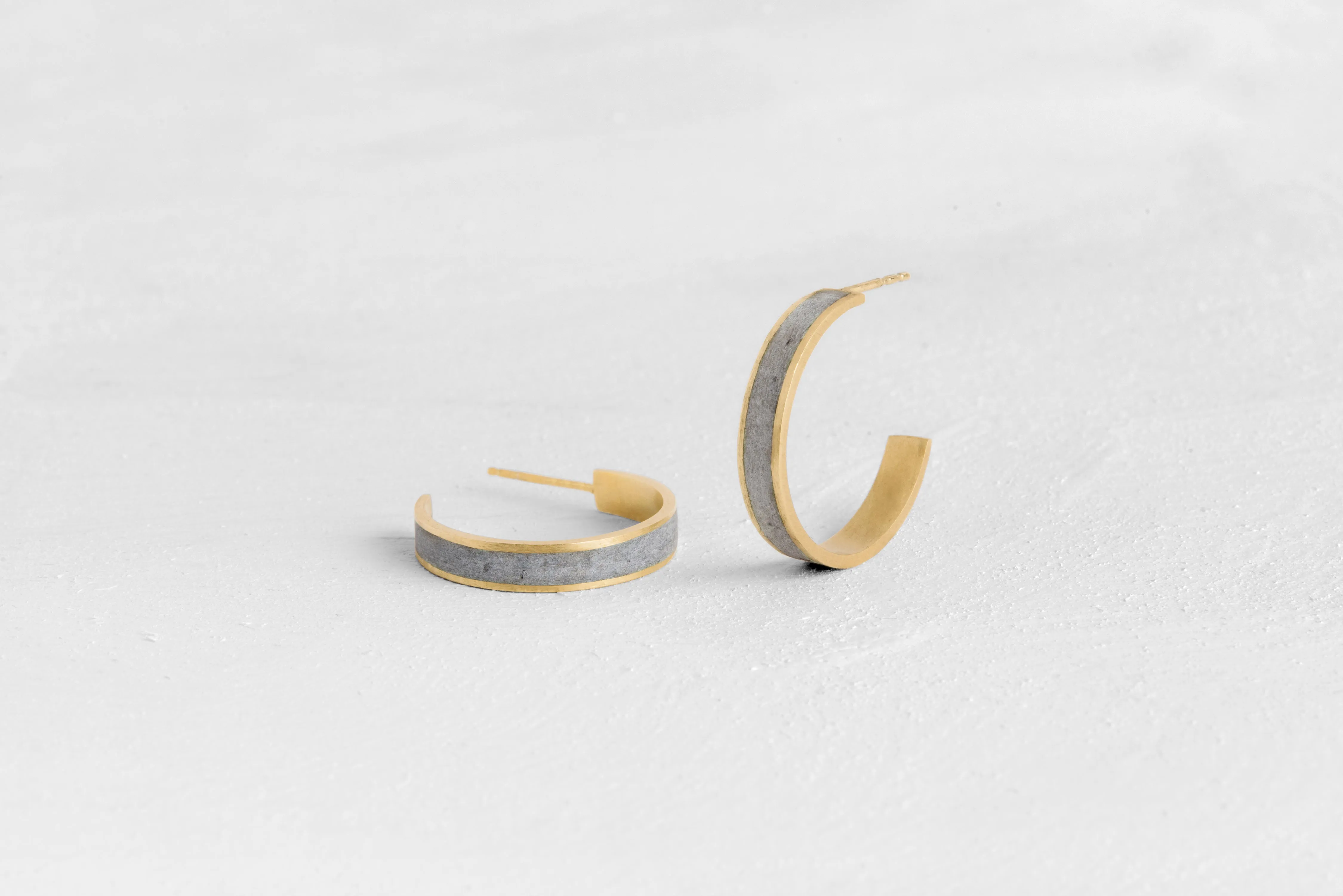 Minimalist Gold & Concrete Hoop Earrings - Size L