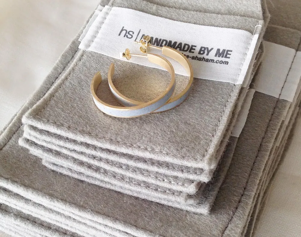 Minimalist Gold & Concrete Hoop Earrings - Size L