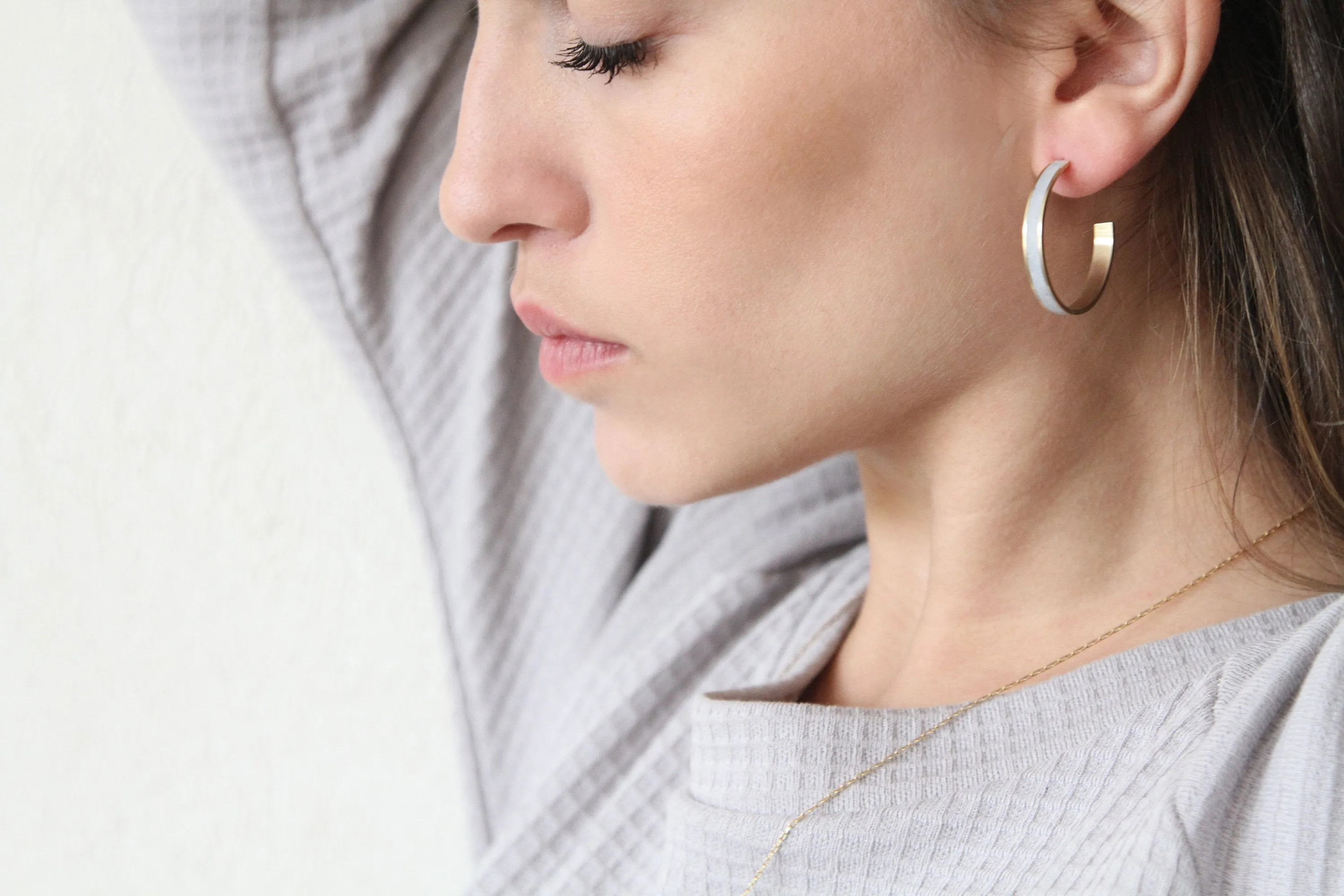 Minimalist Gold & Concrete Hoop Earrings - Size L