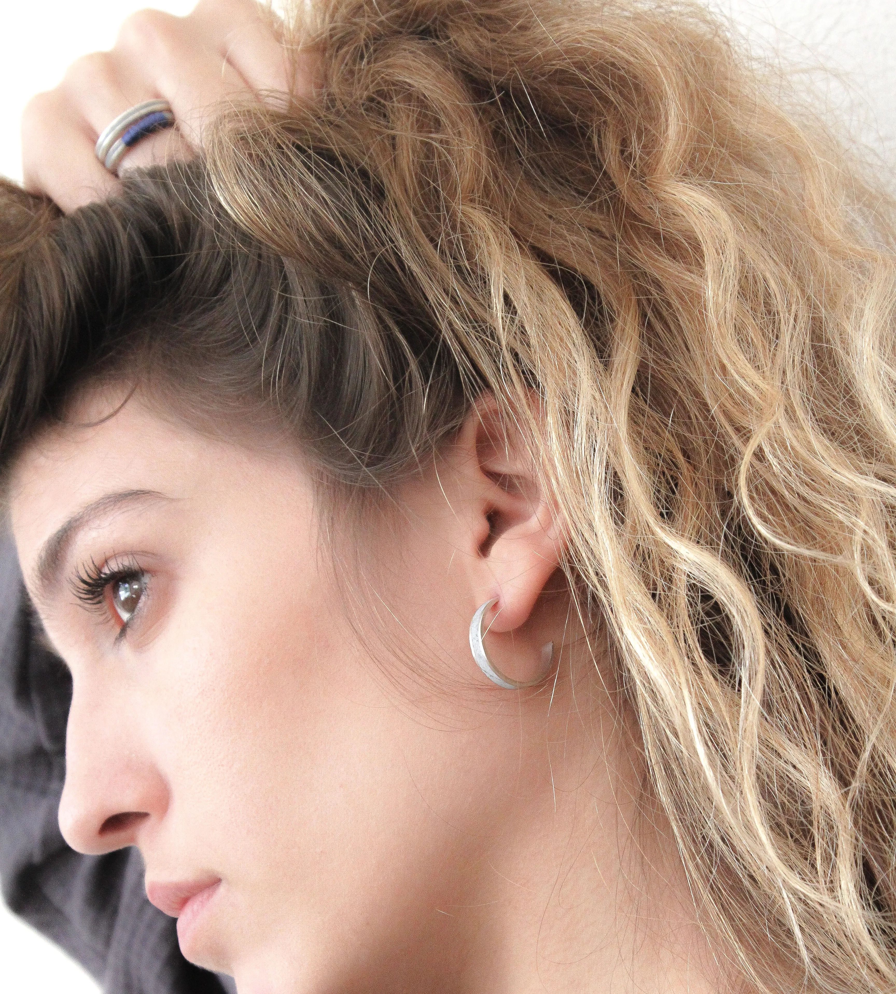Minimalist Gold & Concrete Hoop Earrings - Size L