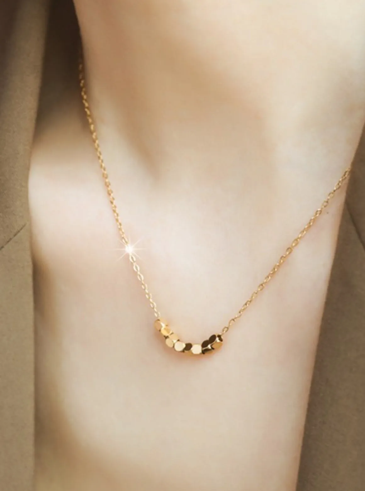 Minimalist Gold Beaded Necklace | Water Resistant