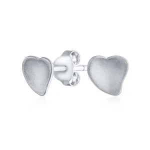 Minimalist Heart Shaped Stud Earrings in Polished Sterling Silver for Girlfriend
