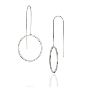Minimalist Long Silver Circle Earrings