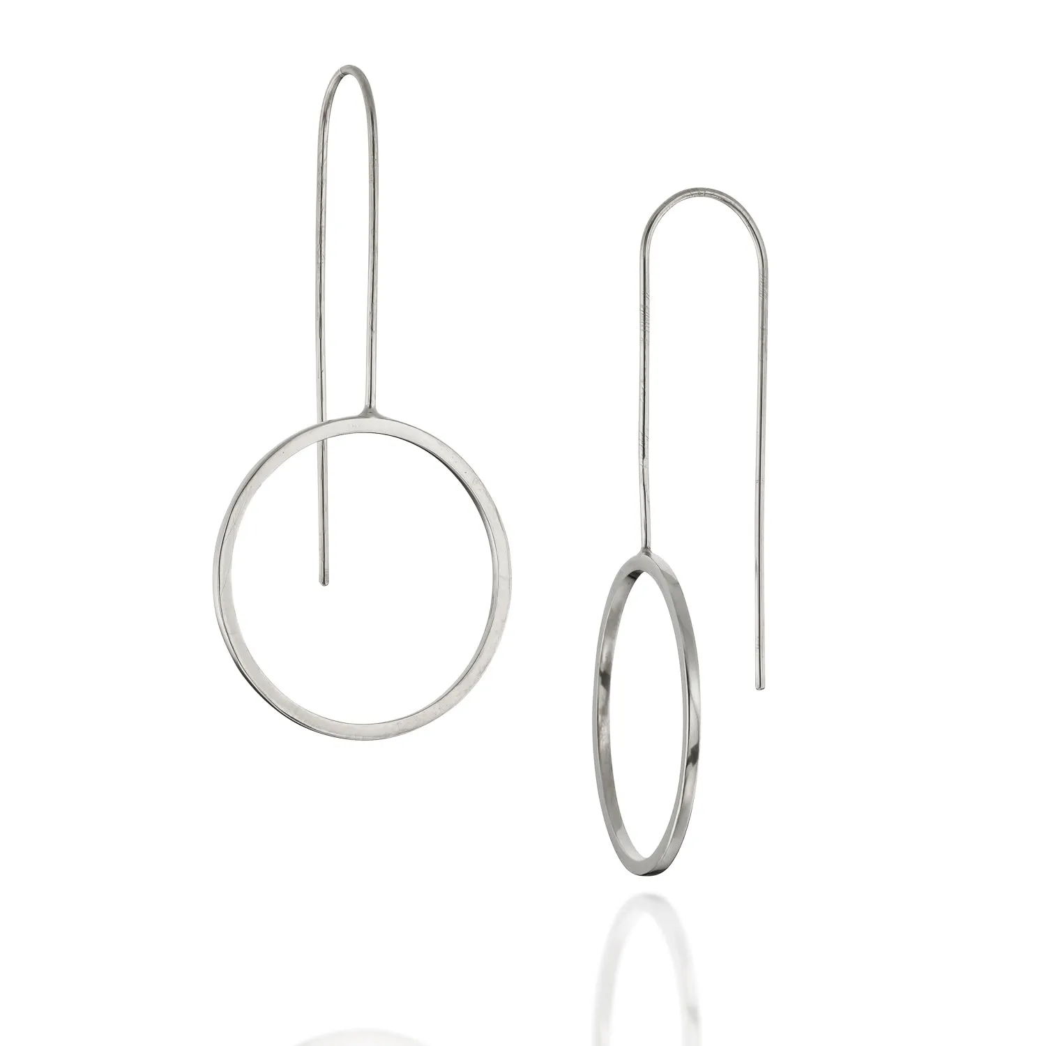 Minimalist Long Silver Circle Earrings