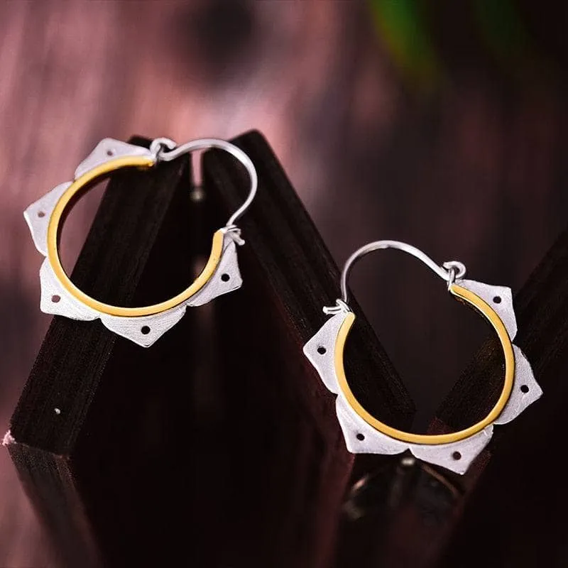 Minimalist Lotus Flower Hoop Earrings