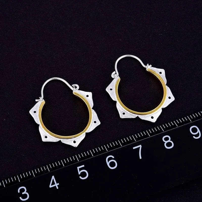 Minimalist Lotus Flower Hoop Earrings