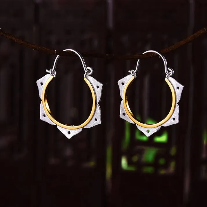 Minimalist Lotus Flower Hoop Earrings