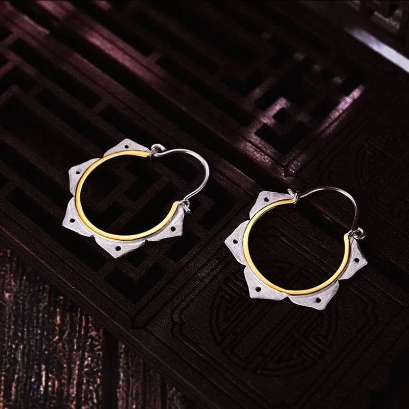 Minimalist Lotus Flower Hoop Earrings