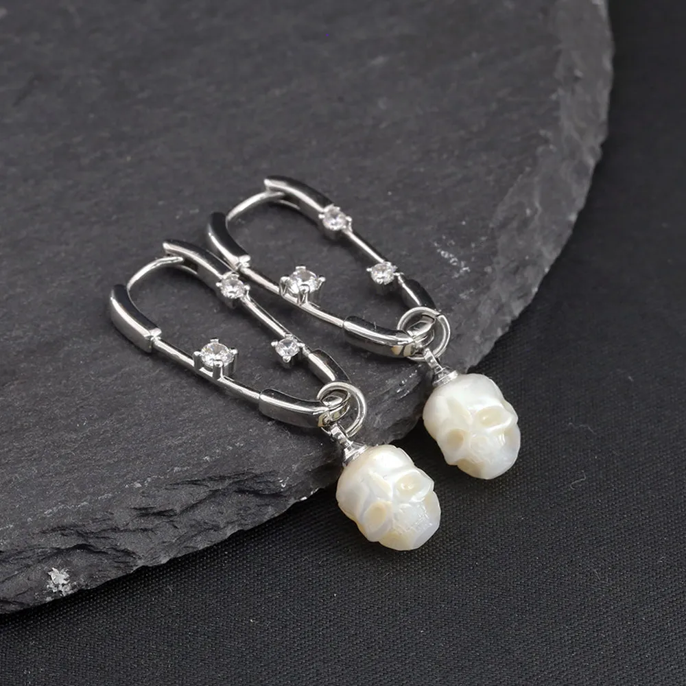 Minimalist Paperclip Pearl Skull Hoop Earrings