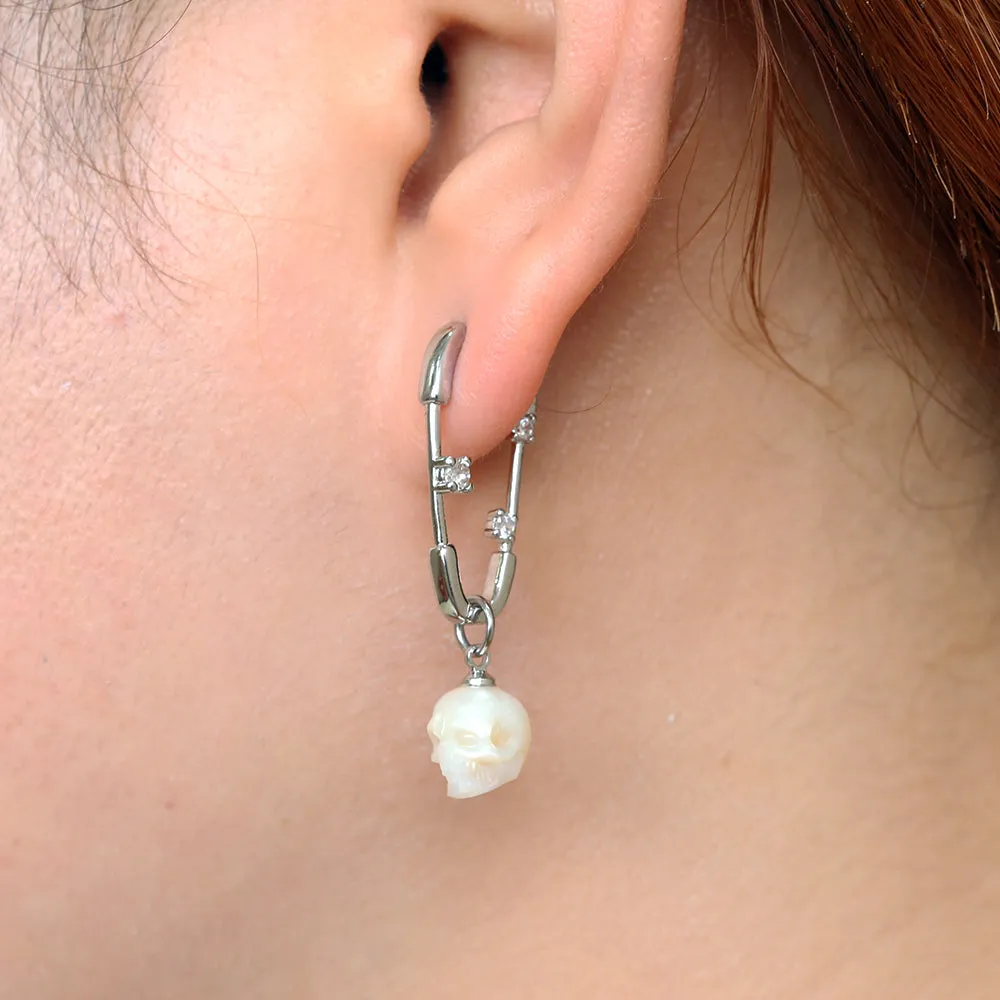 Minimalist Paperclip Pearl Skull Hoop Earrings