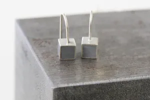 Minimalist silver & concrete cube dangle Earrings
