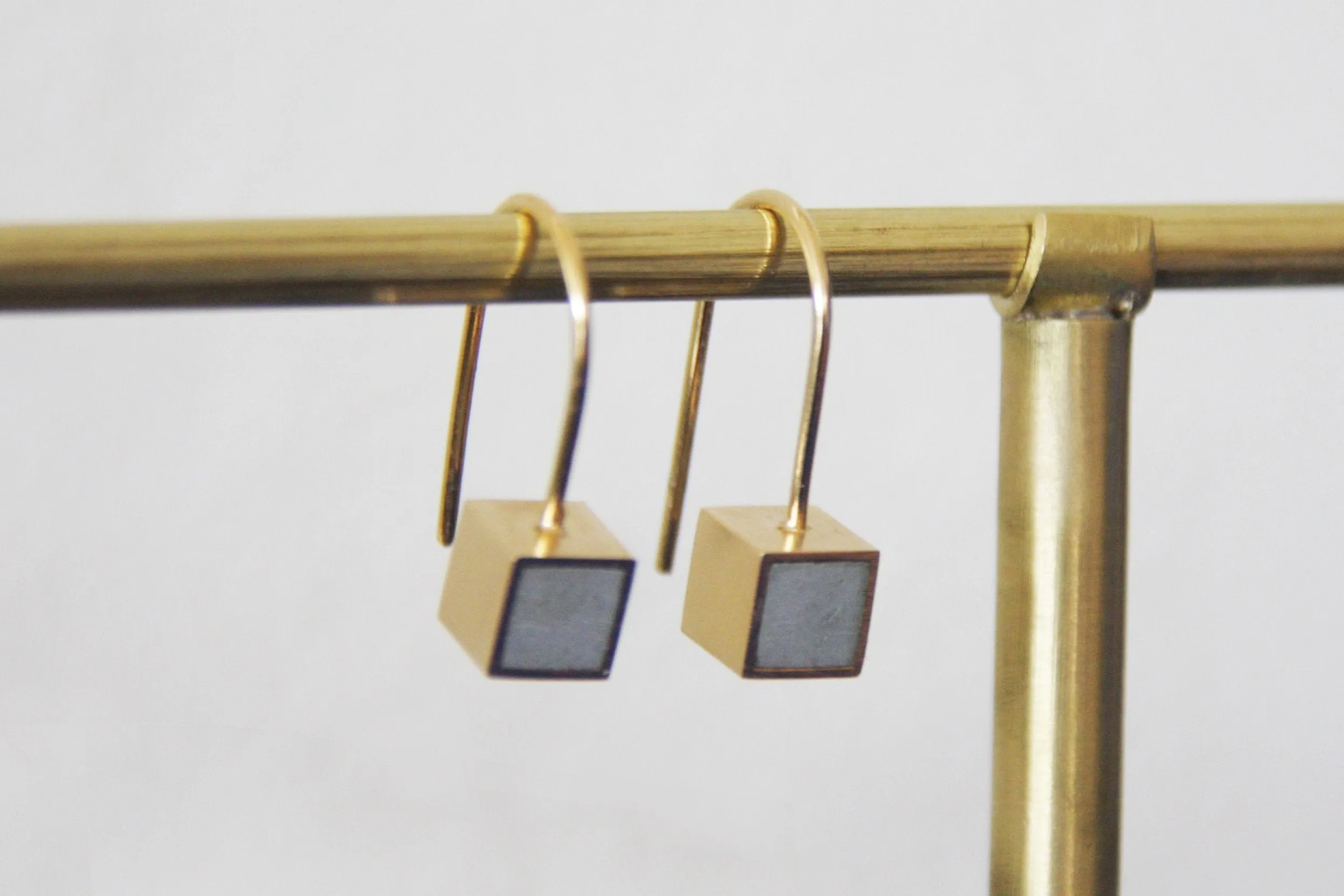 Minimalist silver & concrete cube dangle Earrings